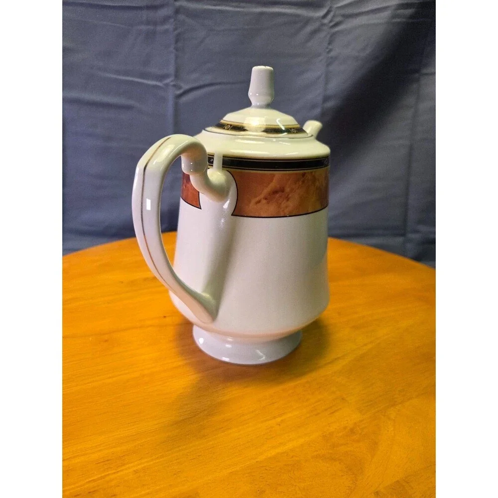 Retroneu Fine China Wood Garland 226 Coffee Pot Teapot with Lid Faux Burl Gold
